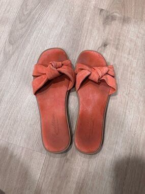 Made in Italy Genuine Suede Women’s Knot Slide Sandals in Coral